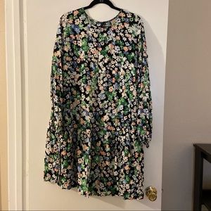 H&M Floral Drop Waist Long Sleeve Dress 2X